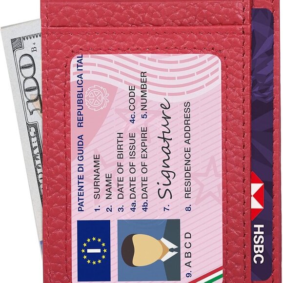 Luxury Leather Wallet Unisex RFID Card Holder Minimalist Exotic Red - Picture 5 of 6